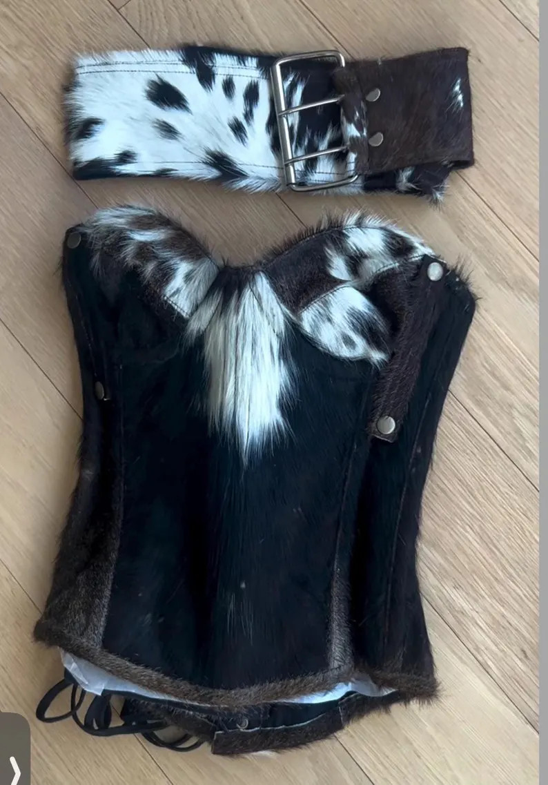 Handmade Genuine Cowhide Hair-on-Hide Overbust Corset & Matching Belt Set |Real Leather Western B... | Etsy (US)