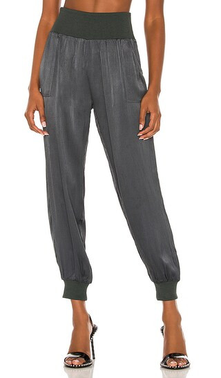 BLACK Sleek Textured Pant in Deep Sage | Revolve Clothing (Global)