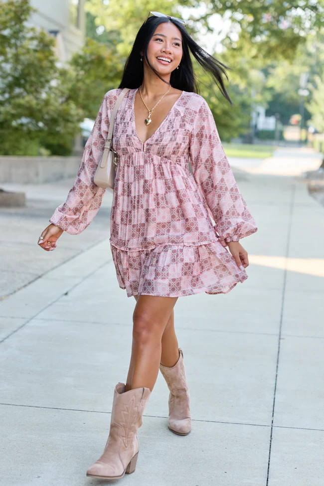 Here We Are Patchwork Mini Dress | Pink Lily