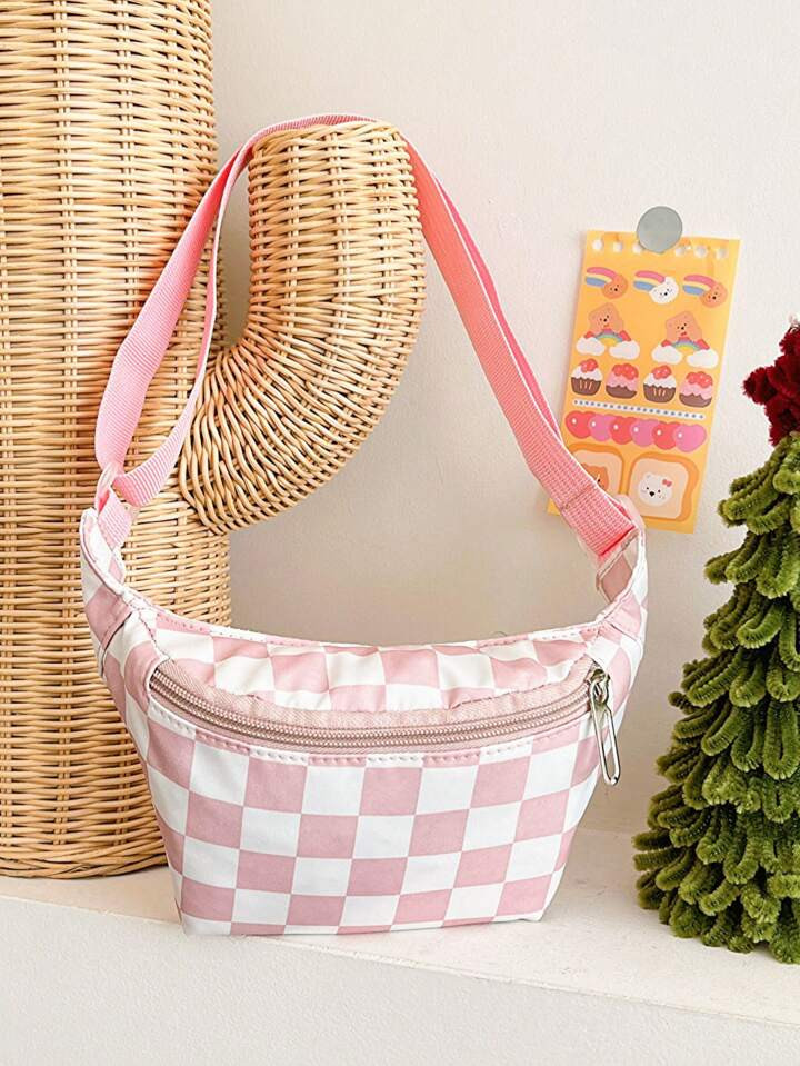 Girls' Check Pattern Chest Bag, Fashionable Crossbody Nylon Shoulder Bag | SHEIN