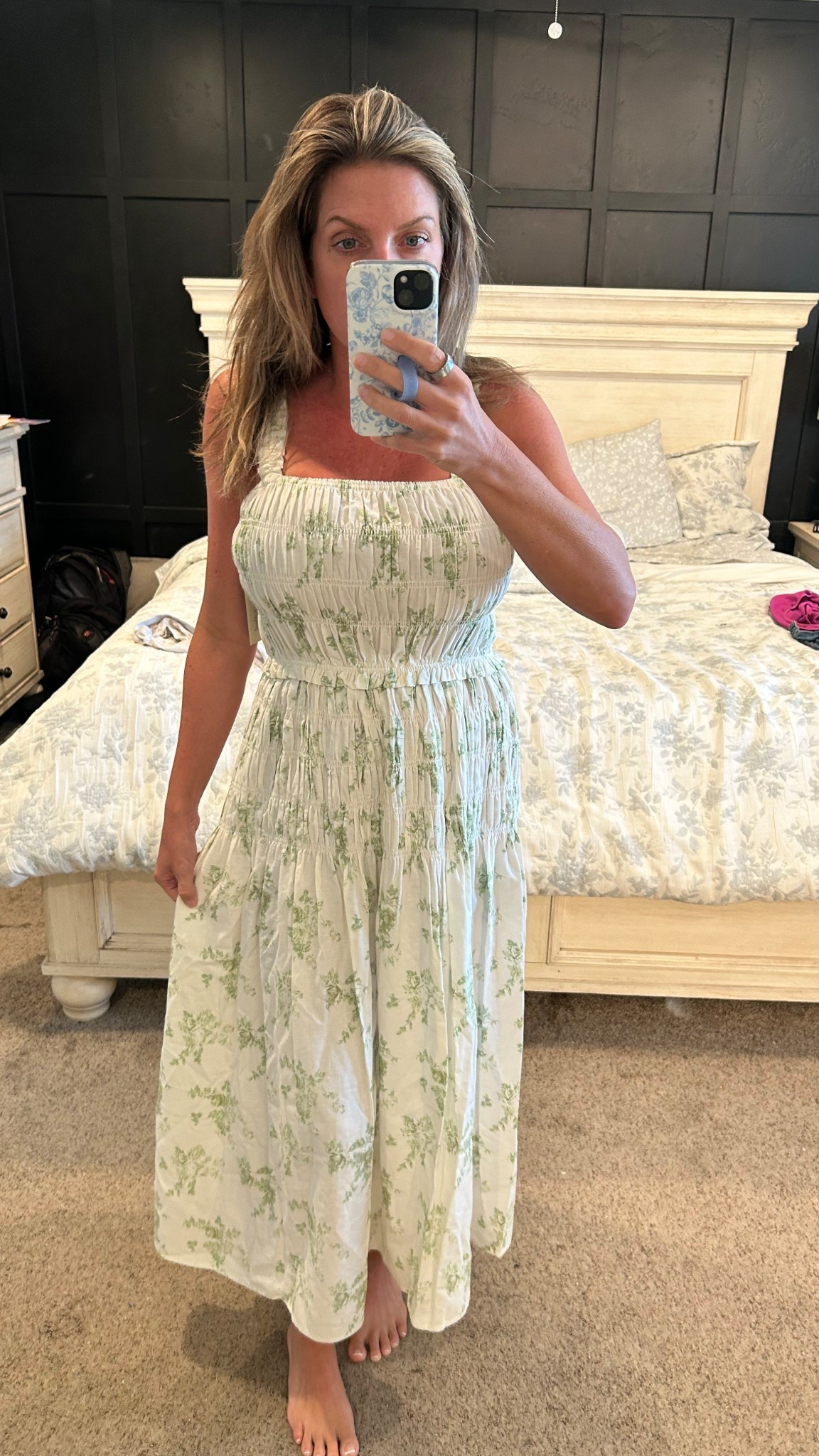 This beautiful spring dress from @Target ￼has the prettiest green floral print. I’m wearing a size small 

Vacation outfits beach. Spring dresses. Easter outfits woman. Easter dress women. Spring outfit 2026. Date night outfit  

#LTKSaleAlert #LTKgrwm #LTKootd