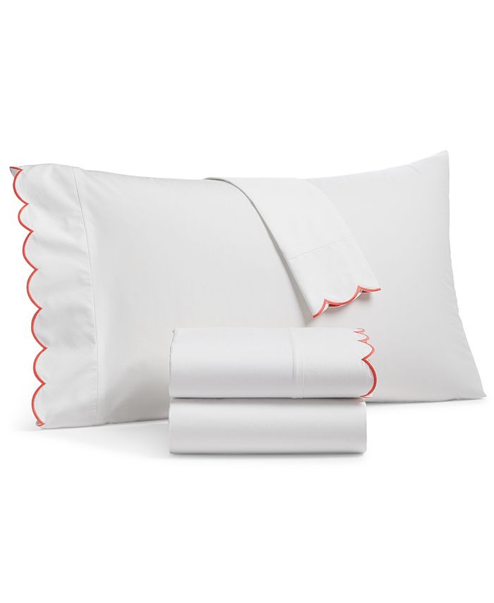 Martha Stewart Collection Scalloped Egyptian Cotton Percale 400 Thread Count 4 Pc. Sheet Set, Que... | Macys (US)