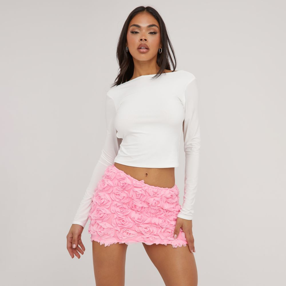 Rose Detail Micro Mini Skirt In Pink | EGO (UK)