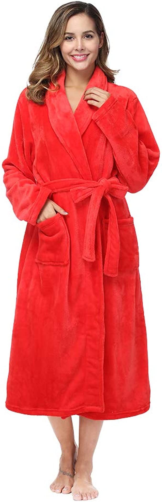 RONGTAI Womens Bathrobe Ladies Fleece Plush Warm Long Robes | Amazon (US)