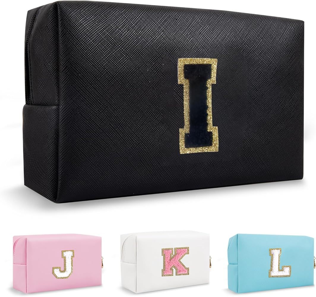 Personalized Small Initial Preppy Makeup Bag, Cute Chenille Letter Cosmetic Organizer Travel Toil... | Amazon (US)