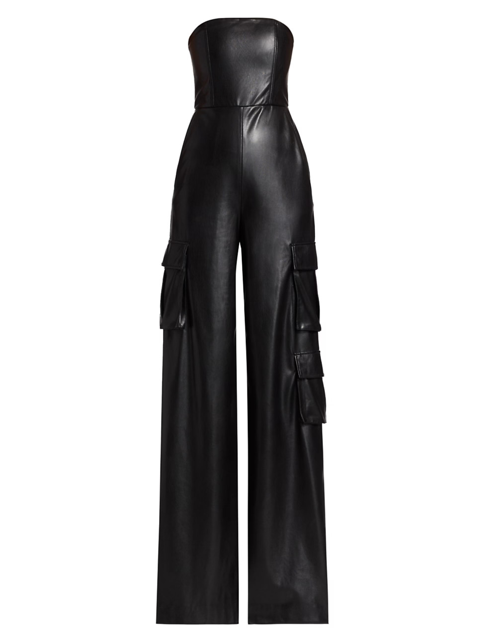 Alice + Olivia Emelda Cargo Vegan Leather Strapless Jumpsuit | Saks Fifth Avenue