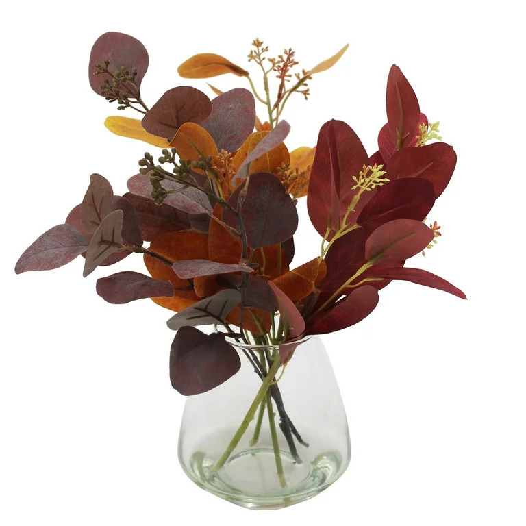 Better Homes & Gardens 12" Artificial Red and Orange Eucalyptus in Blown Glass Vase | Walmart (US)