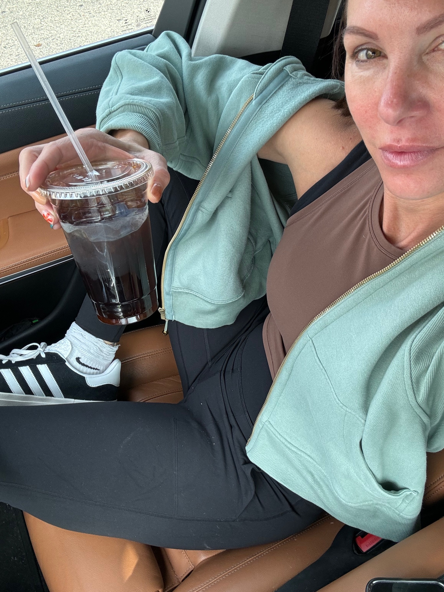 Best travel outfit or outfit for on the go! Leggings, adidas gazelle sneakers, tank top & zip up sweatshirt. 

#LTKActive #LTKStyleTip #LTKTravel