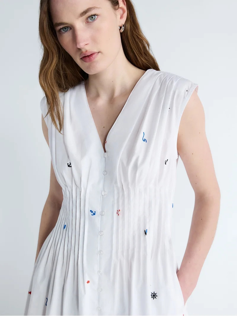 Free Assembly Women's Sleeveless Embroidered Cotton V-Neck Midi Dress, Sizes XS-XXL | Walmart (US)