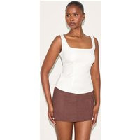 Cream Square Neck Long Top, White | PrettyLittleThing UK