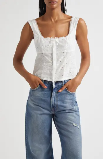 STAUD Lou Lace Tank in White Eyelet at Nordstrom Rack, Size 4 | Nordstrom Rack