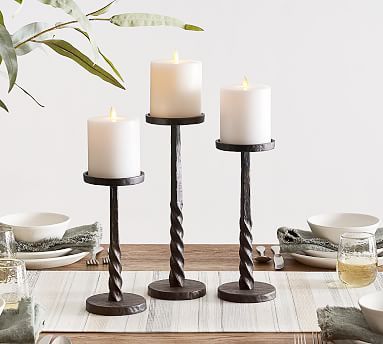 Easton Forged-Iron Pillar Candleholder | Pottery Barn (US)