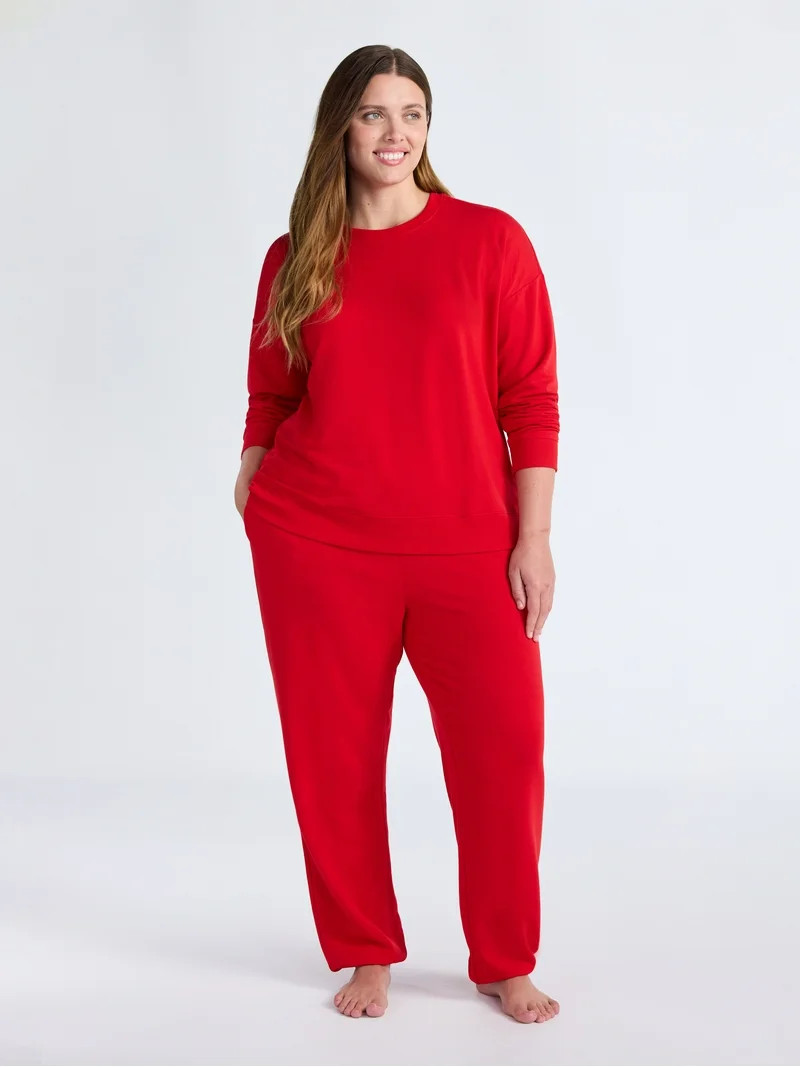 Joyspun Women’s Fleece Long Sleeve Top and Joggers Lounge Set, 2-Piece, Sizes XS-3X | Walmart (US)