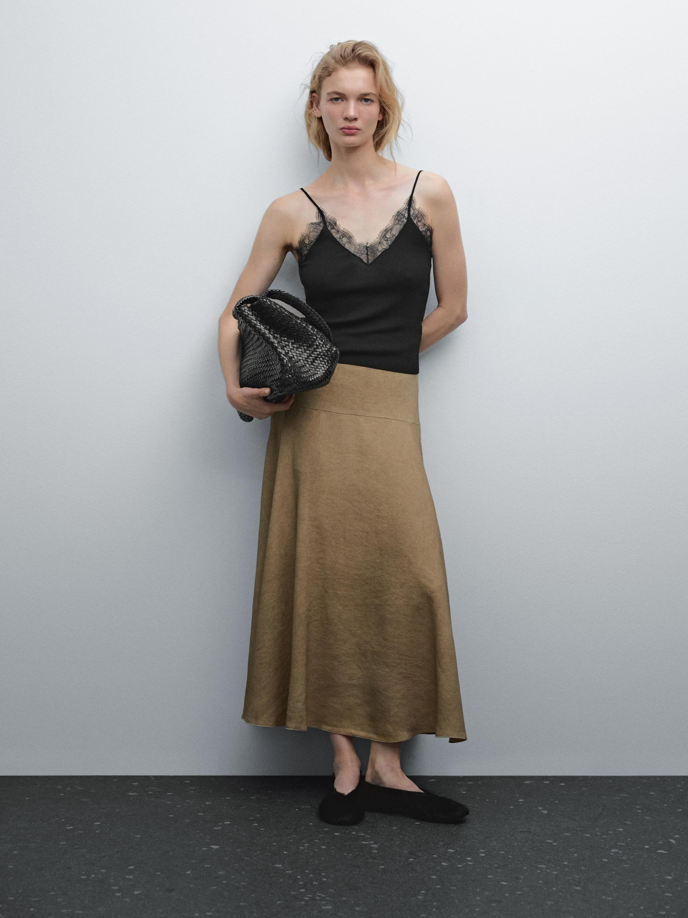 Lace-trimmed camisole top | Massimo Dutti US