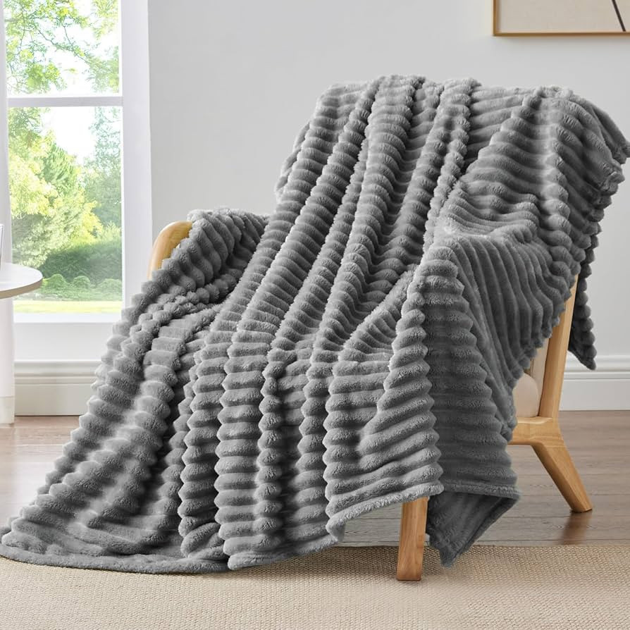 BEDELITE Fleece Throw Blanket for Couch - 300GSM Soft & Warm Fluffy Grey Blanket, Decorative and ... | Amazon (US)
