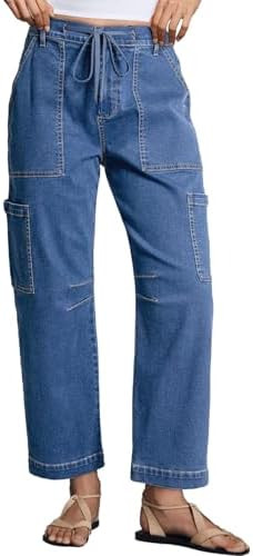 Dokotoo Jeans for Women Casual High Waisted Straight Wide Leg Pants Loose Cargo Denim Pants with ... | Amazon (US)