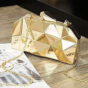 Reberomantic Women Lattice Pattern Metal Handbag Chain Geometric Evening Clutch Purse | Amazon (US)
