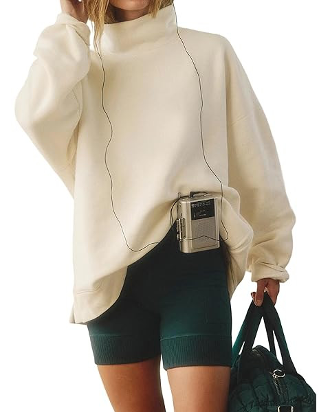 Womens Mock Neck Sweatshirts Oversized Fleece Turtleneck Long Sleeve Loose Fit Drop Shoulder Pull... | Amazon (US)