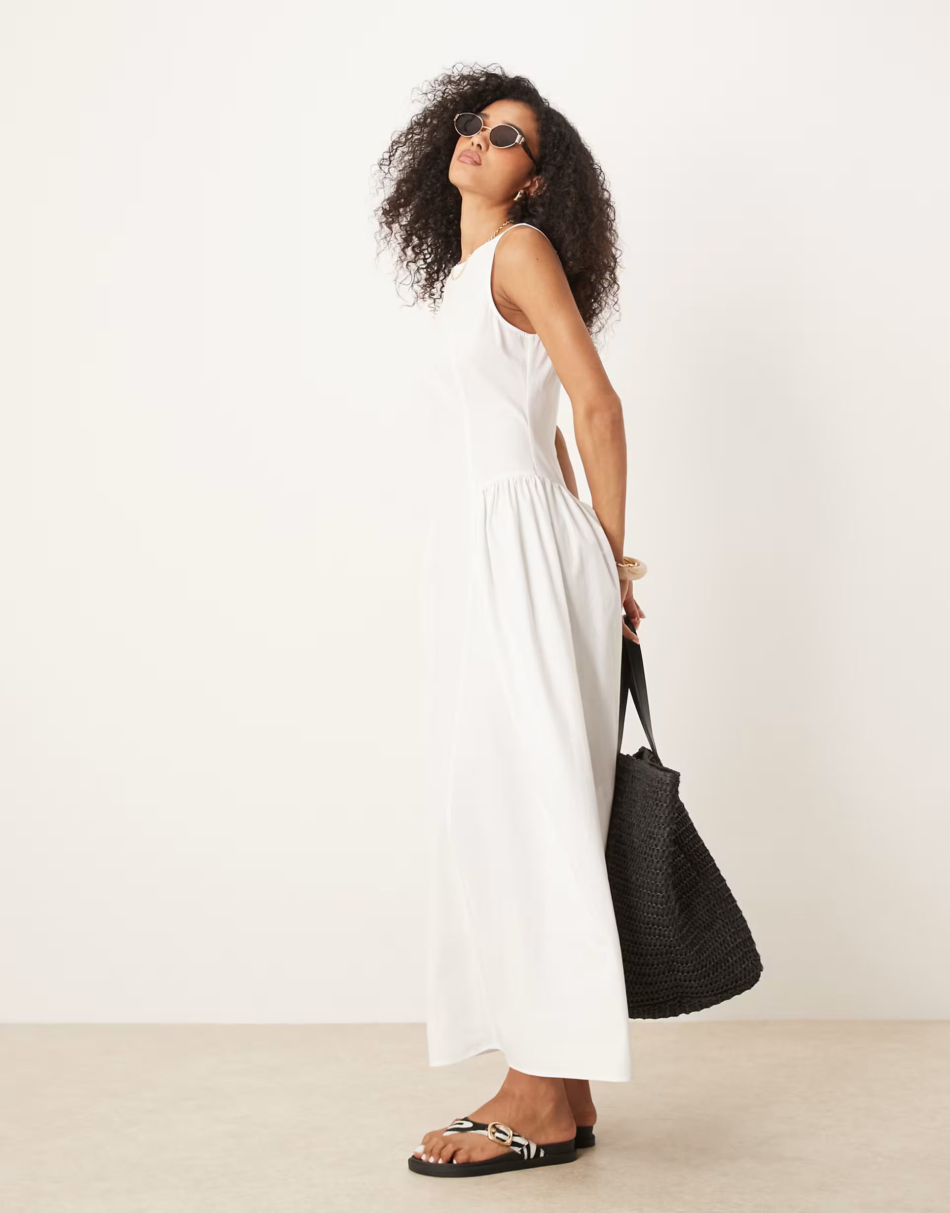 ASOS DESIGN slash neck waisted midi dress in white | ASOS | ASOS (Global)