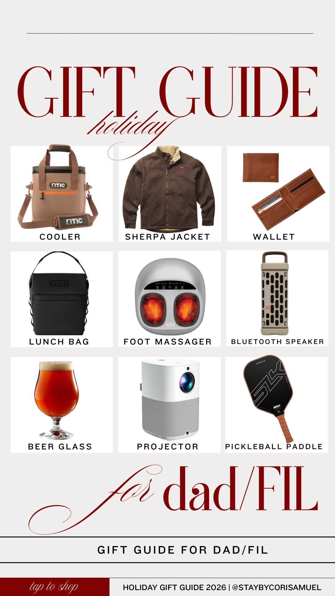 Gift ideas for dad/FIL 🎁

These gifts include, cooler, jacket, pickleball paddle, beer glass and more! 

#LTKFindsUnder100 #LTKGiftGuide #LTKHoliday