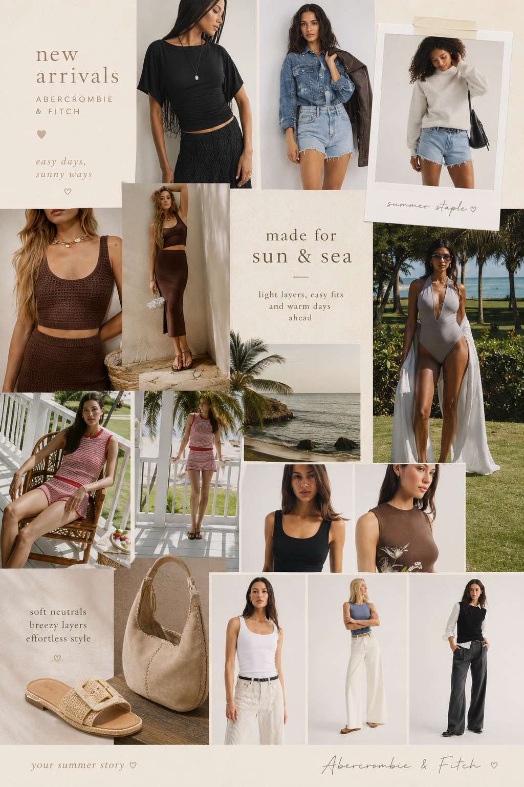 New arrivals that feel effortlessly chic all summer long ☀️🤍

Soft neutrals, elevated basics, easy denim, breezy textures, and coastal-inspired pieces I’m already styling on repeat. 

Which look is your favorite? ✨

#LTKStyleTip #LTKFindsUnder100 #abercrombie #summerstyle #neutralstyle #cleangirlaesthetic #coastalstyle #effortlessstyle #summeroutfits #capsulewardrobe #outfitinspo

#LTKSeasonal #LTKootd #LTKSwim #LTKTravel