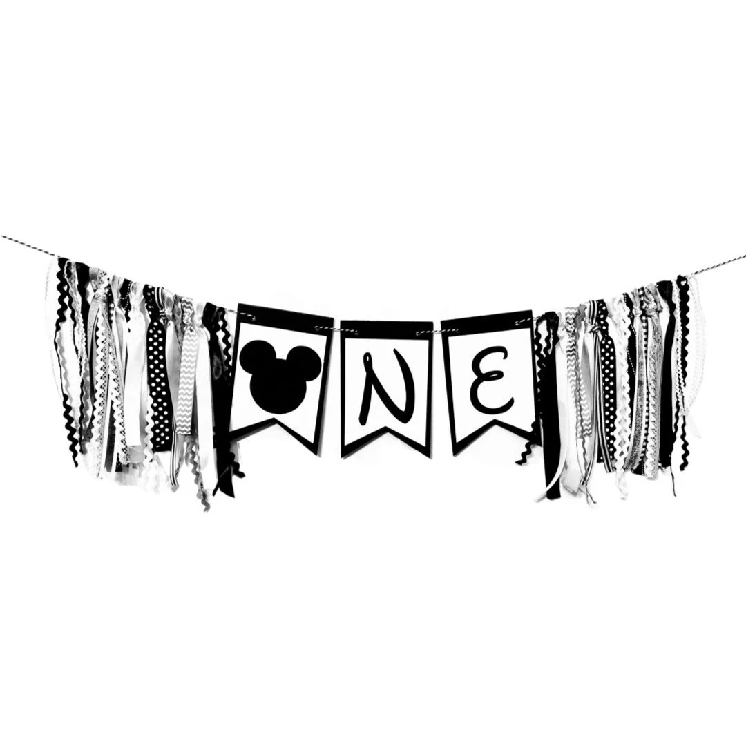 Mickey Mouse Inspired Banner black & white | Etsy (US)