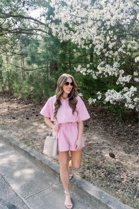 2 piece pink casual set // Size 2 top // Size 4 bottoms // Top runs oversized // Lounge // Spring // Summer // Travel Outfit // Button Up // Nursing Friendly// Mom Friendly // Pink // Short Sleeve // Shorts // Handbag // Sunnies // Sandals 

#LTKtravel #LTKSeasonal #LTKfindsunder100