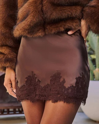 Josie Satin Lace Trim Mini Skort Black / L | VICI