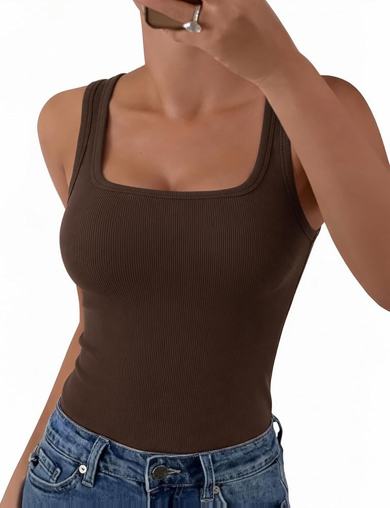 Aottori Women Tank Top Summer Sleeveless Vest Tops UK Ladies Square Neck Camisole Shirts Ribbed F... | Amazon (UK)