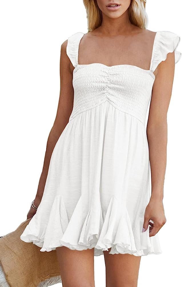 AOHITE Womens Summer White Dress Little White Dress Bride White Dress Beach White Dress Graduation | Amazon (US)