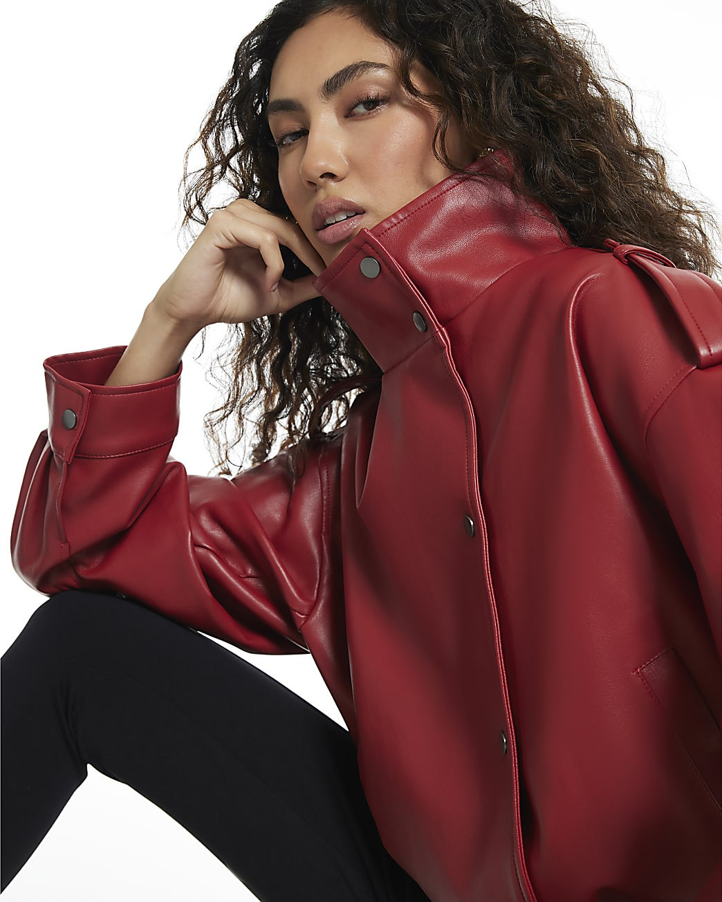 Red Funnel Ruched Sleeve Bomber Jacket | River Island UK & IE