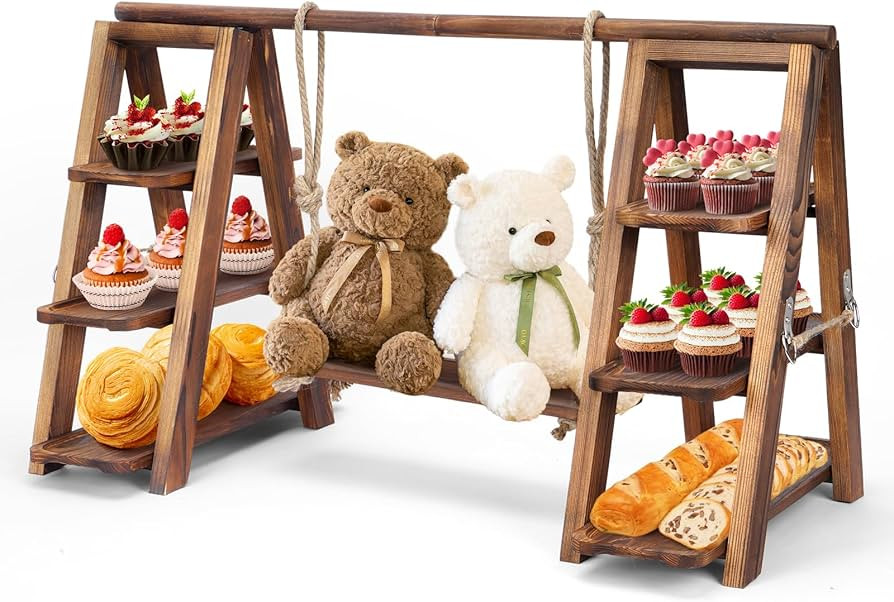 3 Tier Serving Tray Solid Wood Ladder Stand Wooden Double Dessert Table Display Set Rack Wedding ... | Amazon (US)