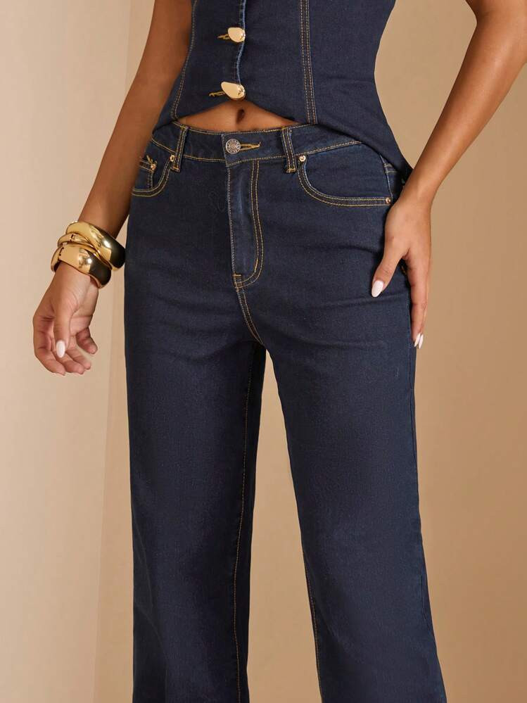 SHEIN BAE Women's Pocket Straight Loose Casual Versatile Jeans, Old Money, Business Casual Woman | SHEIN