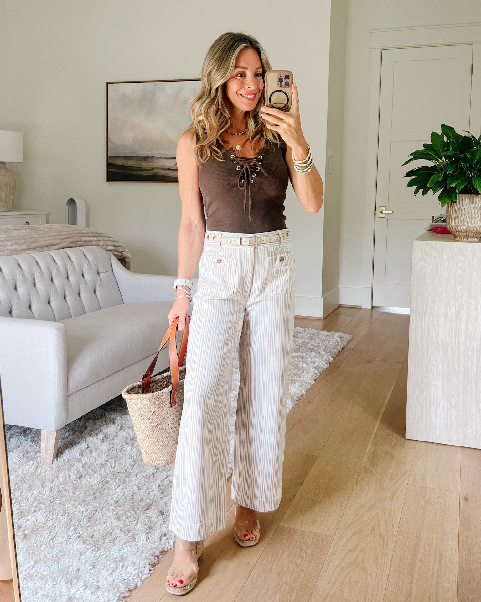Lace up style tank with the Loft Palmer pants in this super cute stripe 

Top Fit: I’m wearing an XSP

Pants Fit: I’m wearing a 25P

#LTKgrwm #LTKOver40 #LTKPetite