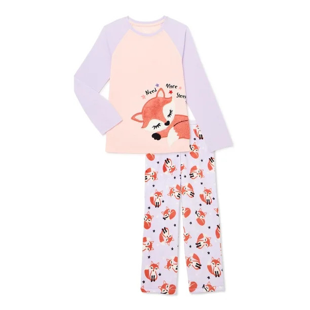 Wonder Nation Girls' Cozy Pajama Sleep Set, 2-Piece, Sizes 4-18 & Plus - Walmart.com | Walmart (US)