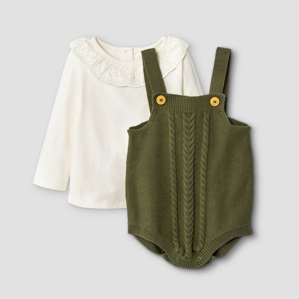 Baby Girls' Sweater Romper Top & Bottom Set - Cat & Jack™ Olive Green | Target