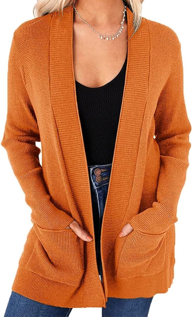 Saodimallsu Women's Open Front Cardigan Sweater Chunky Soft Knit Casual Long Sleeve Sweaters Soli... | Amazon (US)