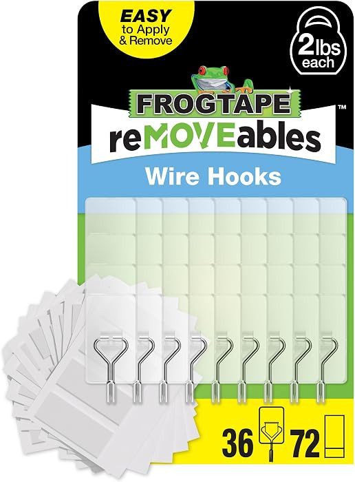 FrogTape reMOVEables Medium Wire Hooks Damage Free Adhesive Hook - 36 Clear Hooks & 48 Adhesive S... | Amazon (US)
