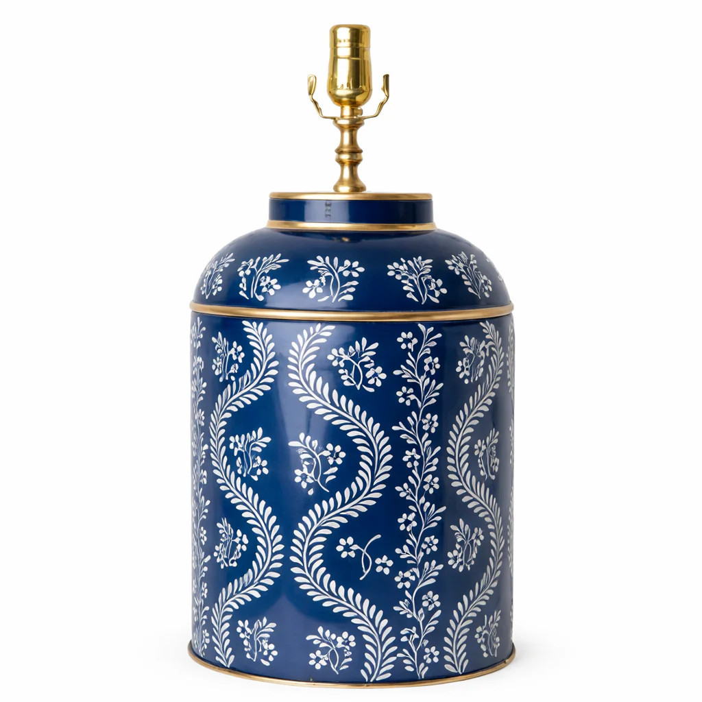 Navy Ikat Trellis Tea Caddy Lamp | The Enchanted Home