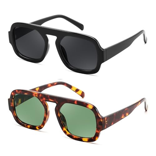 FEISEDY Trendy Square Aviator Oversize Sunglasses for Women, Vintage 70s Flat Top Shades B4175 | Amazon (US)