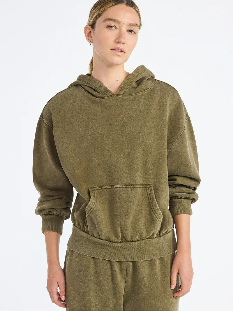 Scoop Women’s Mineral Washed Oversized Cropped Hoodie, Sizes XS-XXL | Walmart (US)