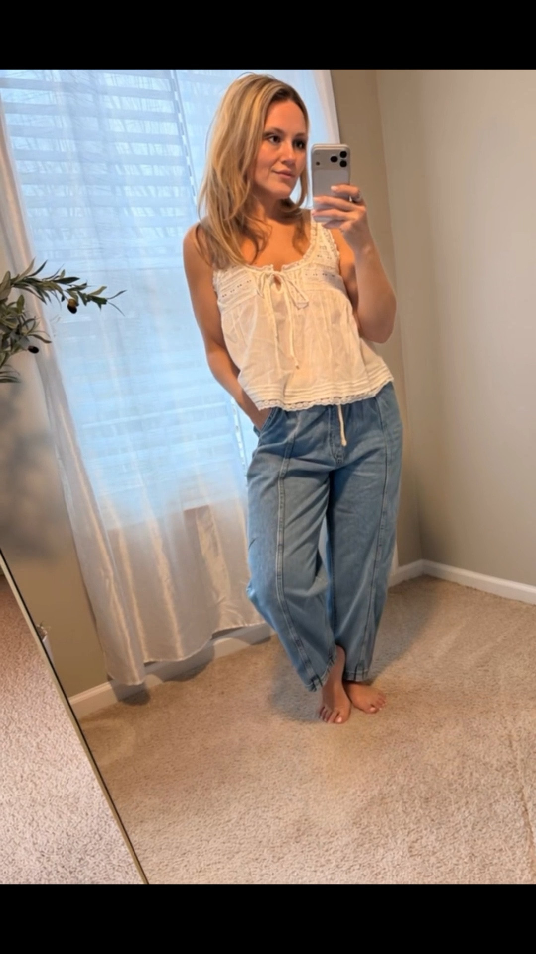 #WalmartPartner This Scoop Flowy Cotton Tank with Lace Trim is such an easy, lightweight staple. Just perfect with these Scoop pull-on barrel jeans for an effortless everyday look. I grabbed my true size medium, but could’ve sized down to a small or XS for a more fitted feel. @walmartstyle, #walmartpartner, #walmartstyle

#LTKMidsize #LTKmomlife #LTKootd