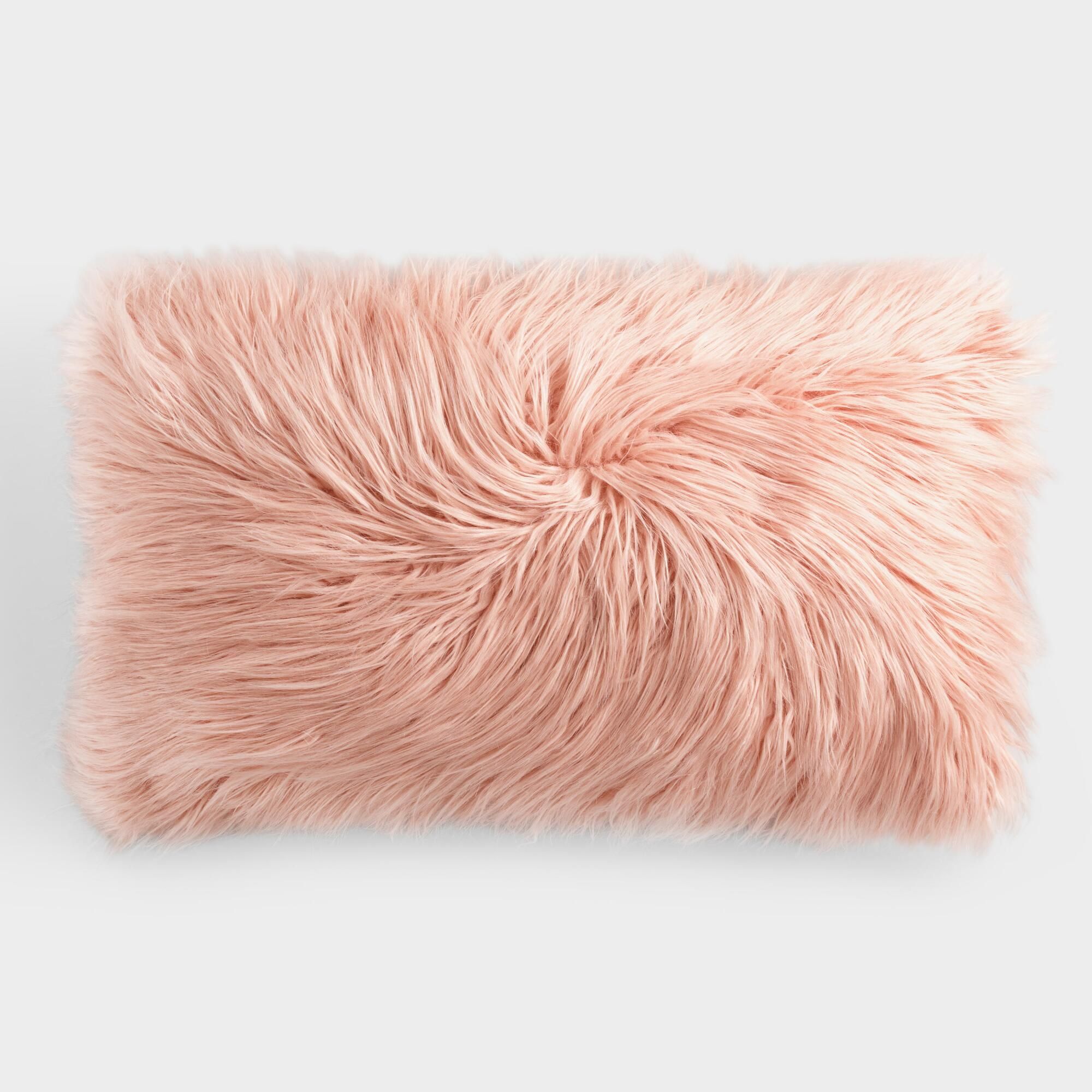Oversized Blush Mongolian Faux Fur Lumbar Pillow: Pink by World Market | World Market