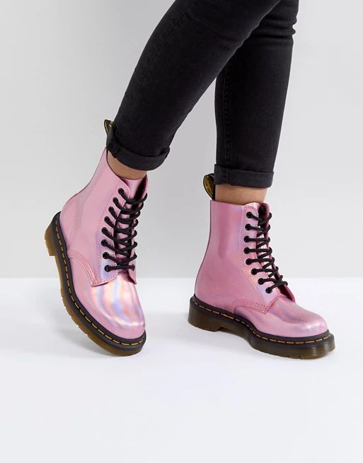 Dr Martens Leather Holographic Pink Lace Up Boots | ASOS US