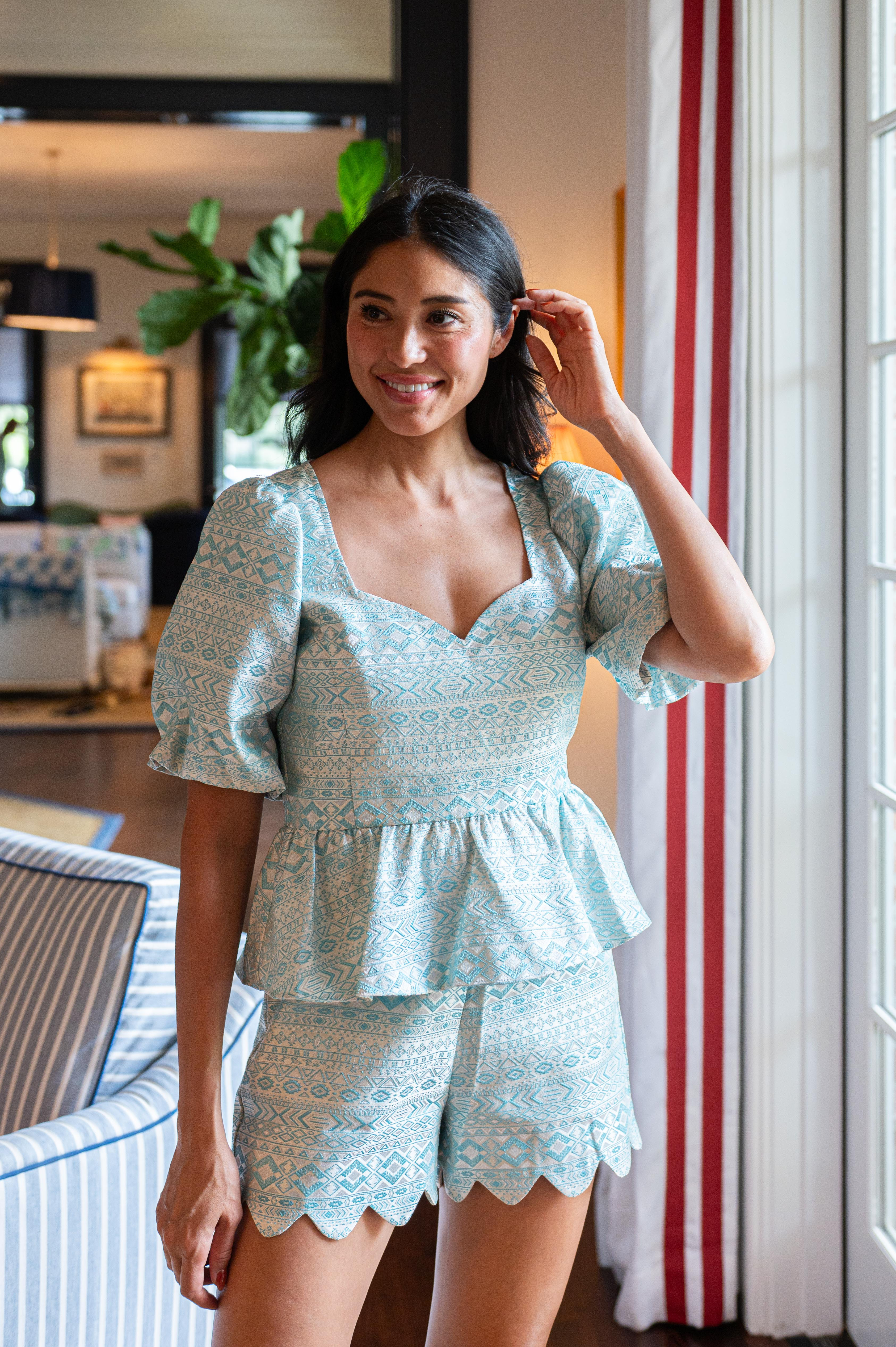 Mint and White Puff Sleeve Peplum Top | Sail to Sable