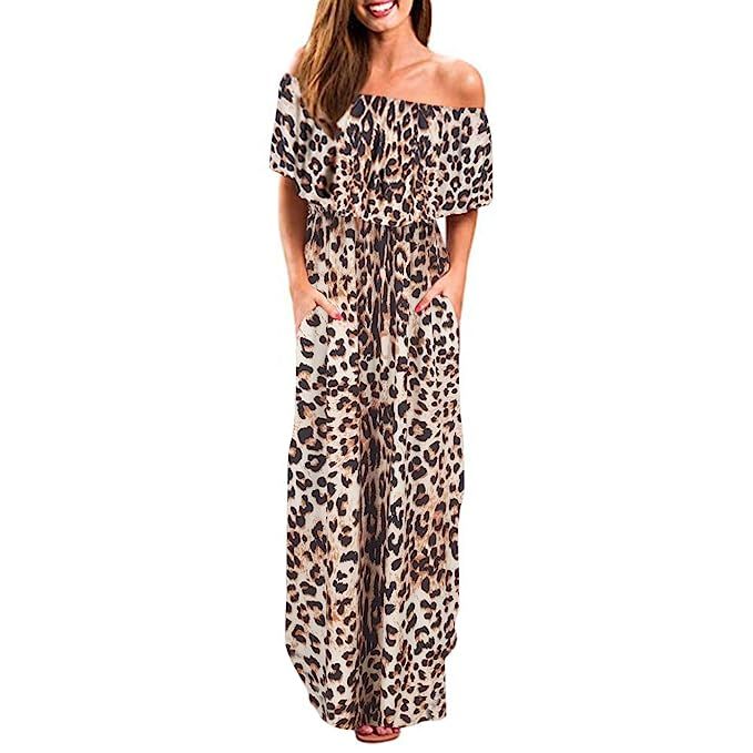 Gersymi Women's Summer Casual Off The Shoulder Dresses Leopard Long Maxi Dress | Amazon (US)