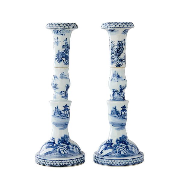 Blue & White Canton Candlestick Holders | Caitlin Wilson Design