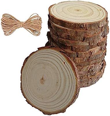 15Pcs Natural Wood Slices 3.5-4 inch Round Circles Unfinished Predrilled Tree Bark Log Discs with... | Amazon (US)