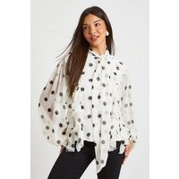 boohoo Dames Polka Dot Chiffon Blouse met Ballonmouwen | White | Maat: 42 | Boohoo.com (NL)
