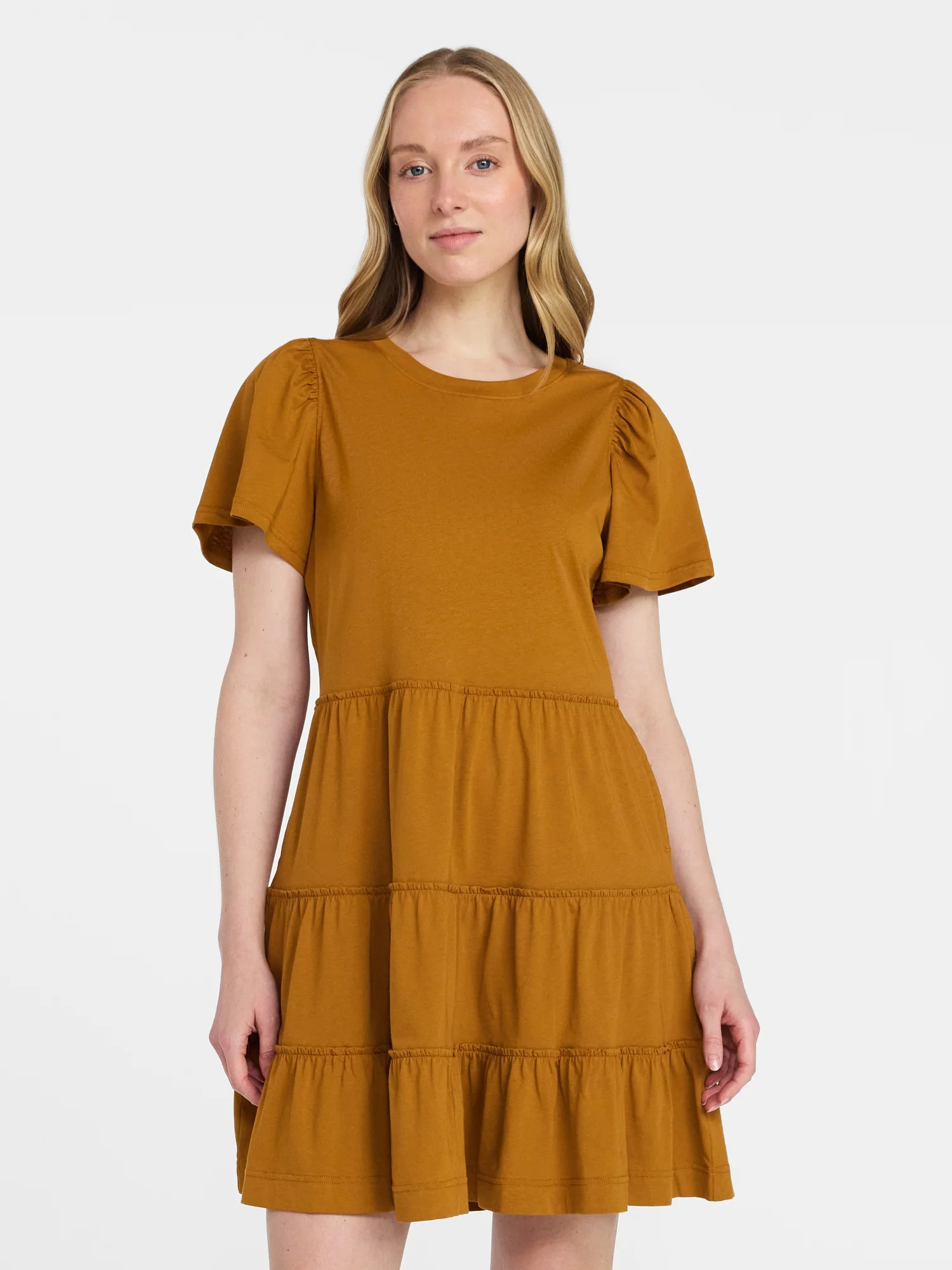 Time and Tru Women's and Women’s Plus Cotton Swing Dress with Short Sleeves, Sizes XS-4X | Walmart (US)